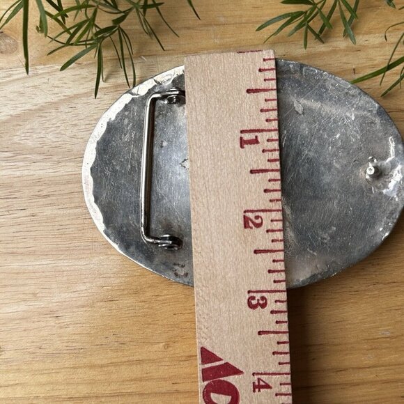 Southwest Belt Buckle 4" x 3" Red White Blue Fossil Dino Bone Sterling 75.0g - Picture 7 of 8